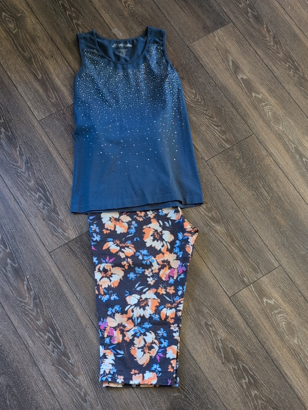 St. John's Bay Navy Floral Capris with Orange & Light Blue Flowers